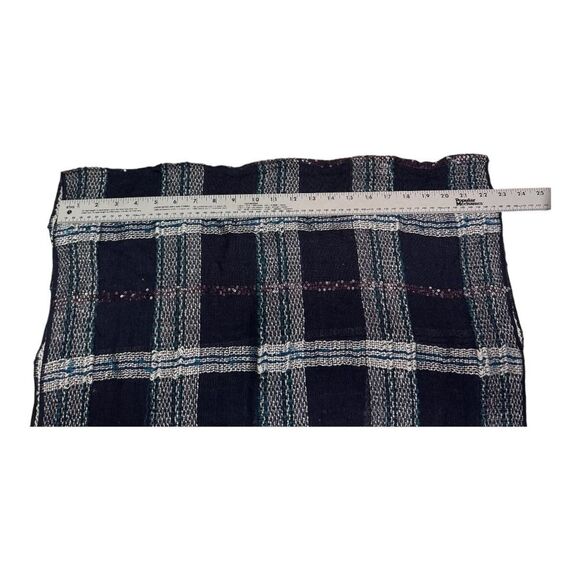Ann Taylor Navy with Silver Metallic Thread Sequins Plaid  Preppy Wrap Scarf - Picture 4 of 4